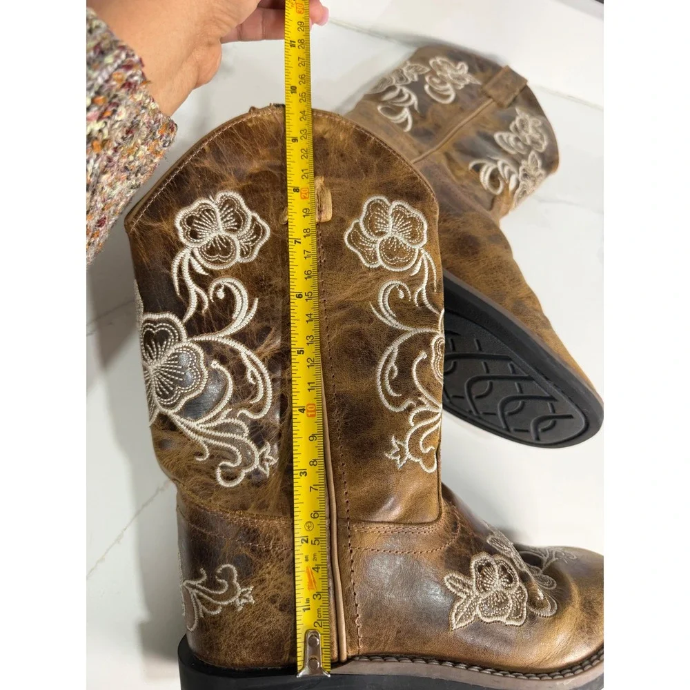 Shyanne Kids Brown Leather Floral Embroidered Cowboy Boots BBSC1946 Size 2.0 D